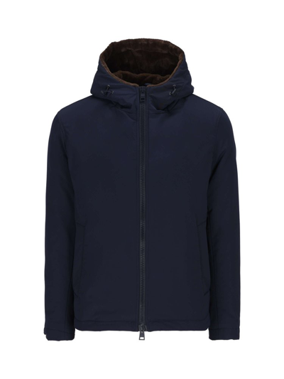Shop Herno Zipped Hooded Jacket In Navy