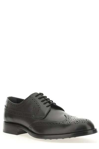 Shop Tod's Oxford Almond Toe Lace In Black
