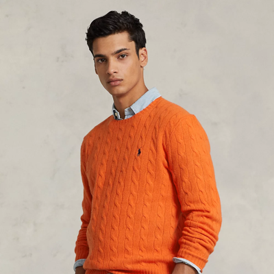Shop Ralph Lauren Cable-knit Wool-cashmere Sweater In New Active Orange