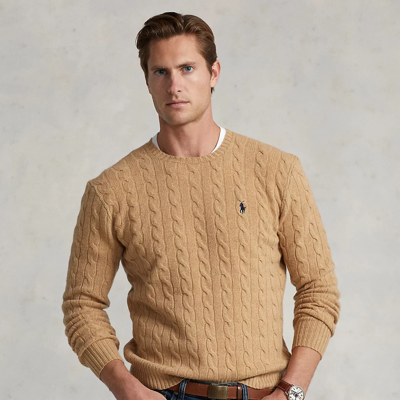 Shop Ralph Lauren Cable-knit Wool-cashmere Sweater In Camel Melange