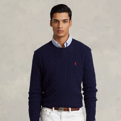 Shop Ralph Lauren Cable-knit Wool-cashmere Sweater In Hunter Navy