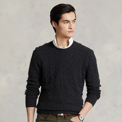 Shop Ralph Lauren Cable-knit Wool-cashmere Sweater In Dark Granite Heather