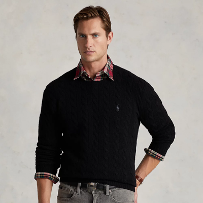 Shop Ralph Lauren Cable-knit Wool-cashmere Sweater In Polo Black