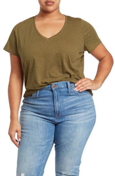 Shop Madewell V-neck Short Sleeve T-shirt In Cargo Green