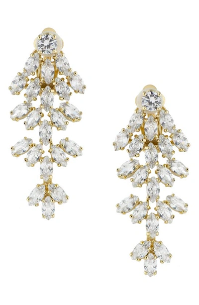 Shop Cz By Kenneth Jay Lane Marquise Cz Cluster Drop Clip-on Earrings In Clear/gold