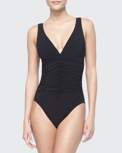 Shop Karla Colletto Ruch-front Underwire One-piece Swimsuit In Black