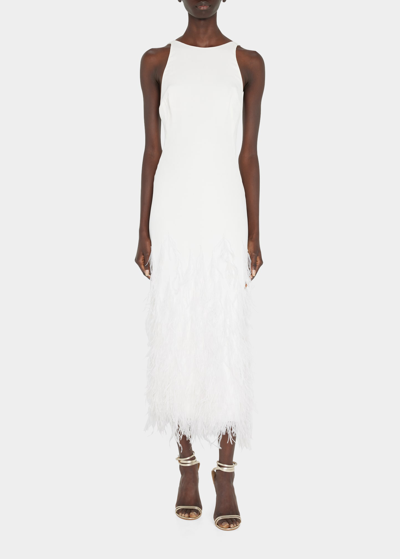 Shop Cult Gaia Aja Ostrich-feather Open-back Gown In Off White