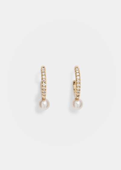 Shop Mizuki 14k Gold And Diamond Small Hoop Earrings With Pearls