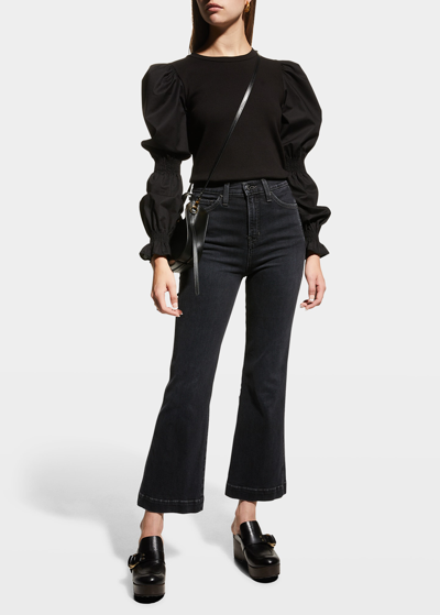 Veronica Beard Jeans Carson High-rise Ankle Flare Jeans In Washed Onyx