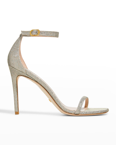 Shop Stuart Weitzman Nudistcurve Shimmery Ankle-strap Sandals In Open Yellow