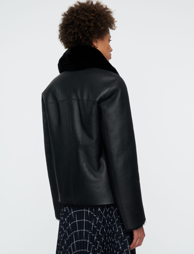 Joseph Calla Shearling Leather Peacoat In Black