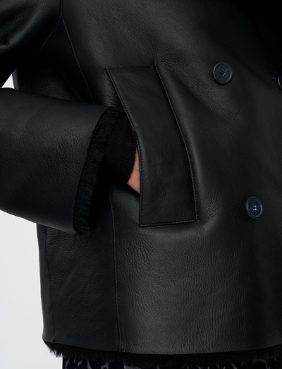 Joseph Calla Shearling Leather Peacoat In Black