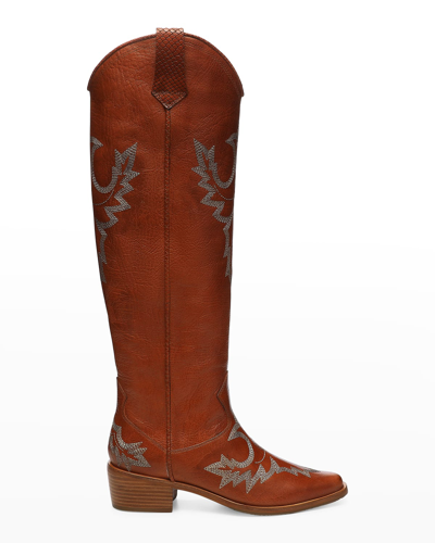 Shop Donald J Pliner Marinaeh Leather Western Knee Boots In Cognac