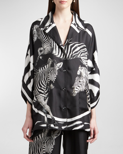 Shop Dolce & Gabbana Zebra-print Silk Twill Pajama Shirt In Black