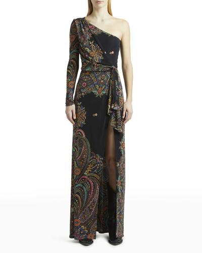 Shop Etro Degrade Swirl-print One-shoulder Maxi Dress In Black