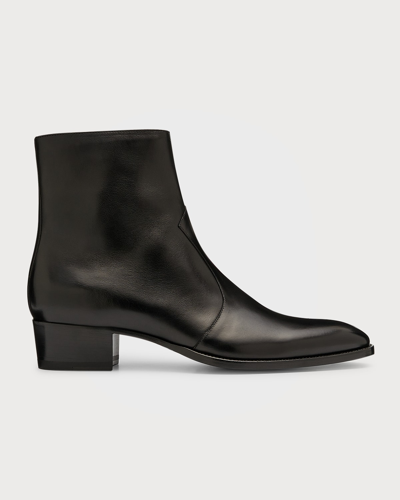 Shop Saint Laurent Men's Wyatt 40 Leather Zip Ankle Boots In Nero