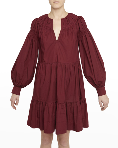 Shop Ulla Johnson Martine Puff-sleeve Mini Cotton Dress In Bordeaux