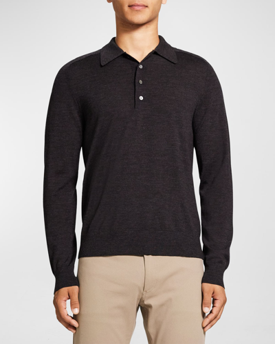 Shop Theory Men's Regal Wool Long-sleeve Polo Shirt In Mink Melange