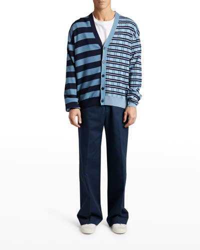 Shop Kenzo Men's Mixed-stripe Cardigan Sweater In Sky Blue