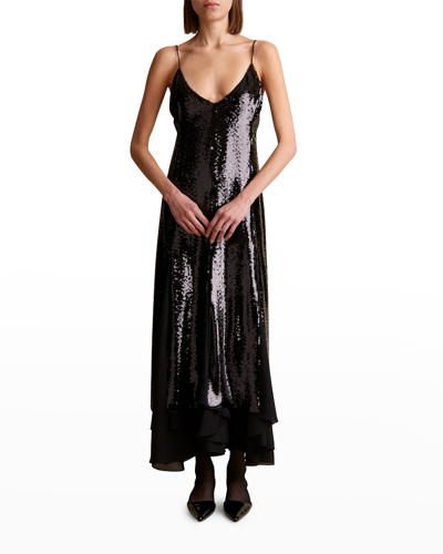 Shop Khaite Clover Sequin Maxi Dress In Black