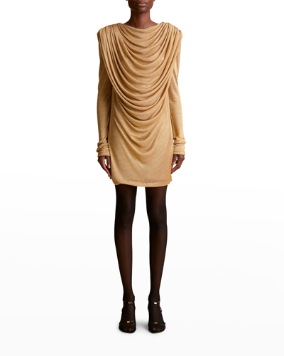 Shop Khaite Taiden Draped Mini Dress In Gold