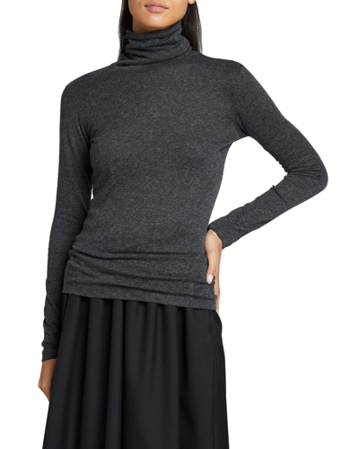 Shop Majestic Cotton-cashmere Long Sleeve Turtleneck Top In Charcoal