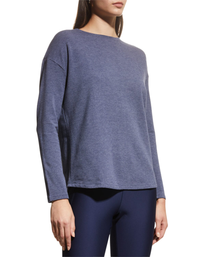 Shop Majestic Drop-shoulder Crewneck French Terry T-shirt In Denim Chine