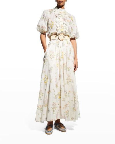 Shop Zimmermann Jeannie Floral Belted Maxi Skirt In Bouquet Floral
