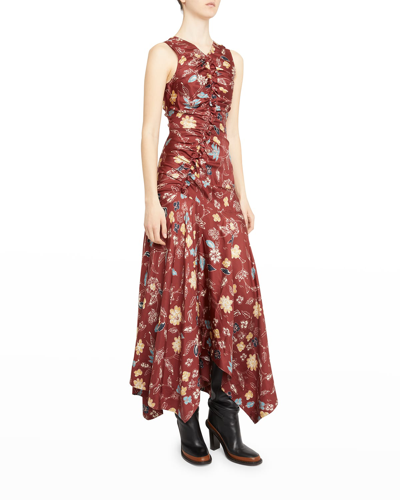 Shop Ulla Johnson Alma Floral Silk Handkerchief Midi Dress In Anemone