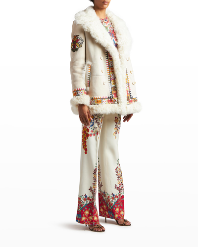 Shop Etro Embroidered Lamb Shearling Short Coat In White