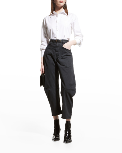 Shop Nili Lotan Shon Mid-rise Cropped Pants In Carbon