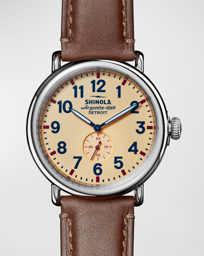 Shop Shinola Men's The Runwell Classic Face Leather Watch, 47mm In Oat