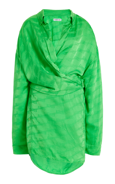 Shop Balenciaga Women's Logo-jacquard Mini Wrap Dress In Green