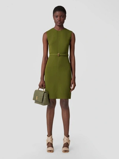 Shop Burberry Sleeveless Monogram Motif Belted Dress In Deep Fern Green