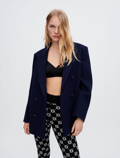 Shop Maje Oversized Wool Coat For Fall/winter In Navy