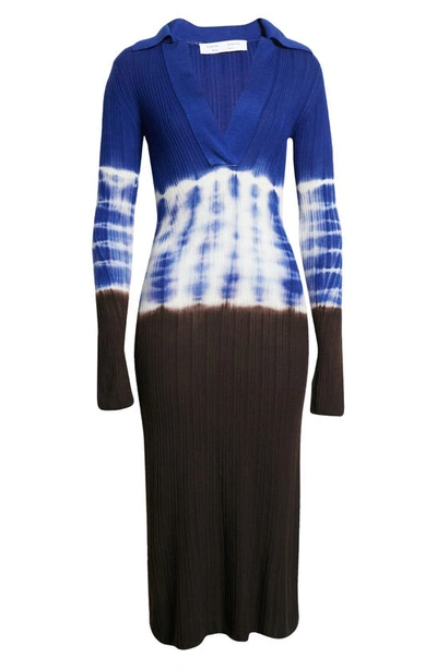Shop Proenza Schouler White Label Dip Dye Long Sleeve Wool Sweater Dress In Ultramarine/ Chocolate