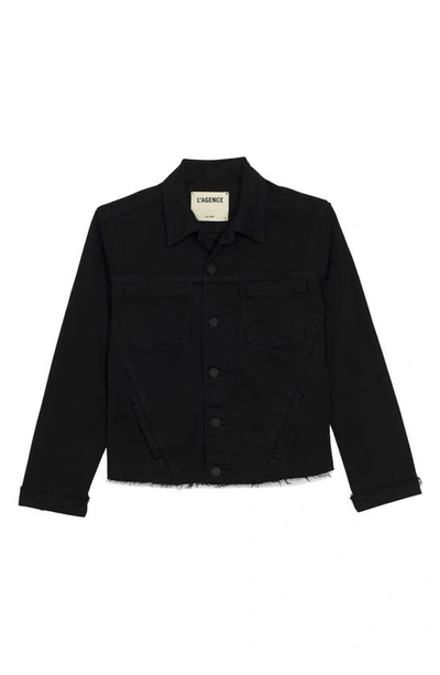 Shop L Agence Janelle Slim Raw Hem Denim Jacket In Saturated