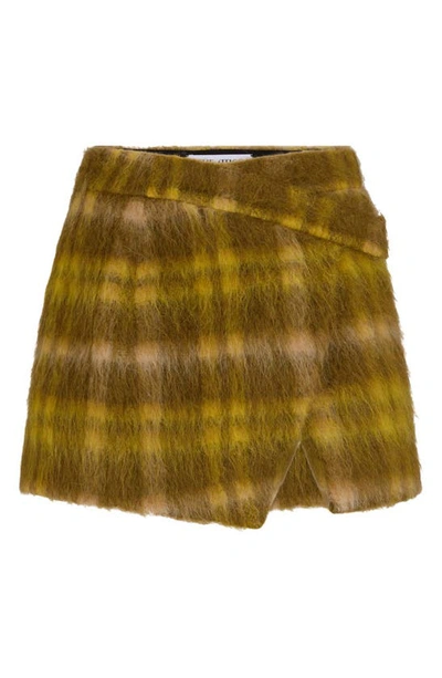 Shop Attico Cloe Check Asymmetric Miniskirt In Dark Forest