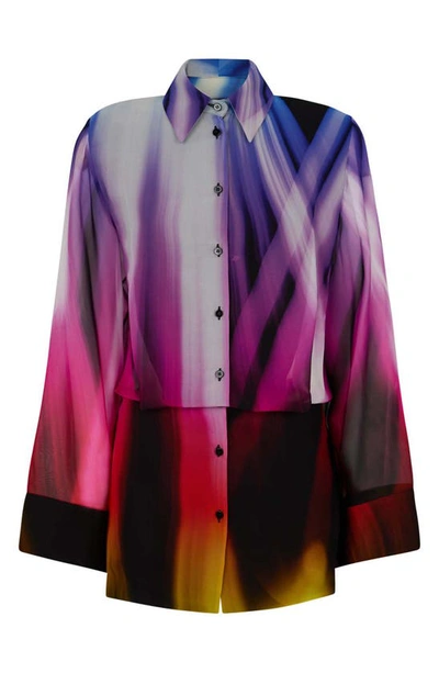 Shop Attico Margot Prismatic Print Long Sleeve Georgette Mini Shirtdress In Multicolor