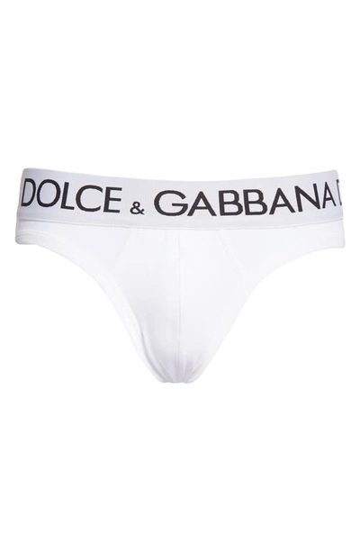 Shop Dolce & Gabbana Logo Band Stretch Cotton Briefs In Optical White