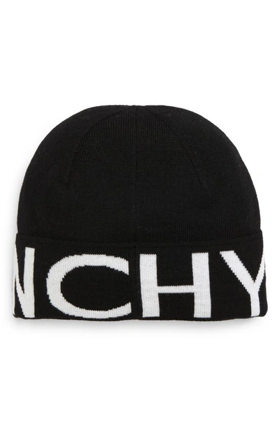 Shop Givenchy Wool Logo Beanie In Black White