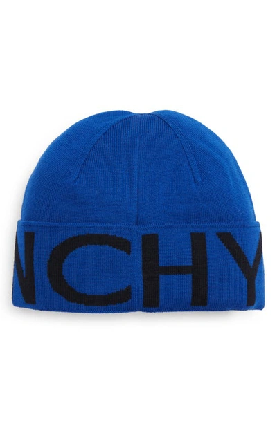 Shop Givenchy Wool Logo Beanie In Blue Navy