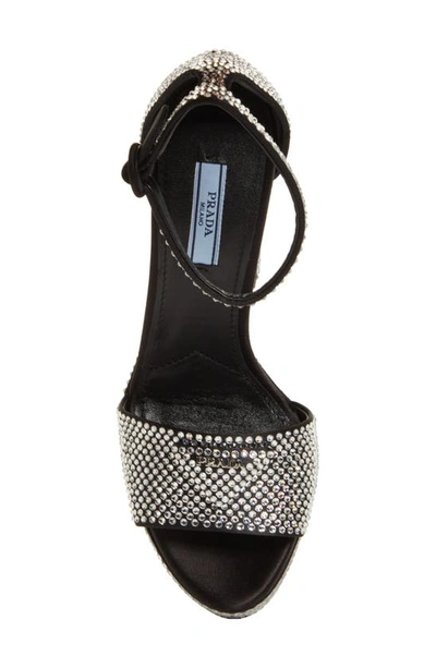 Shop Prada Plateau Crystal Ankle Strap Platform Sandal In Cristal
