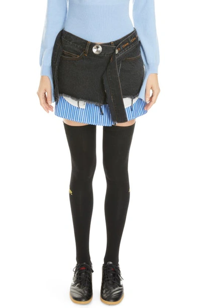 Shop Meryll Rogge Stripe Shirt Detail Wrap Denim Skirt In Black Multi