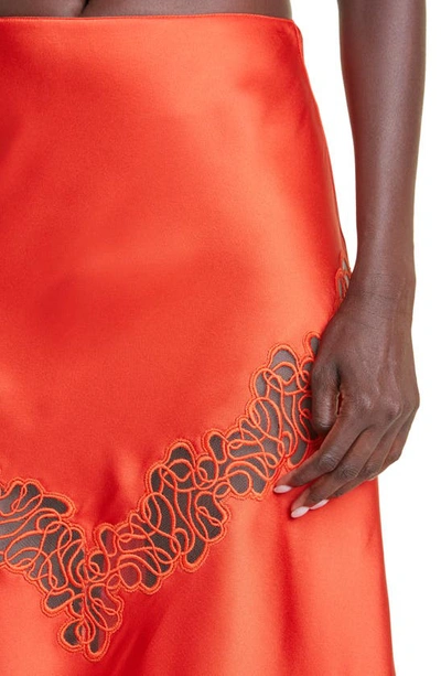 Shop Stella Mccartney Lace Cutout Satin Skirt In 6025 Scarlet Red