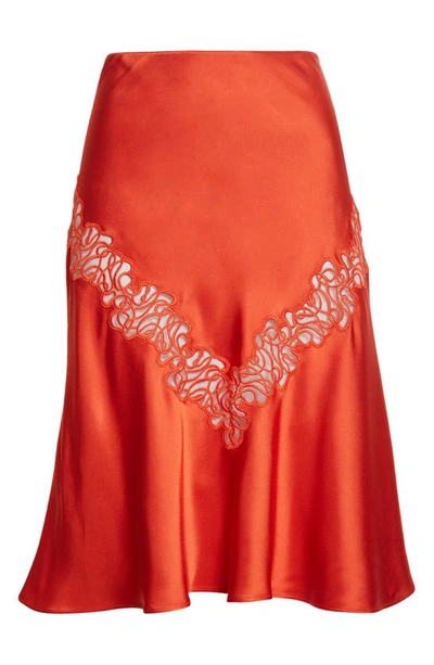 Shop Stella Mccartney Lace Cutout Satin Skirt In 6025 Scarlet Red