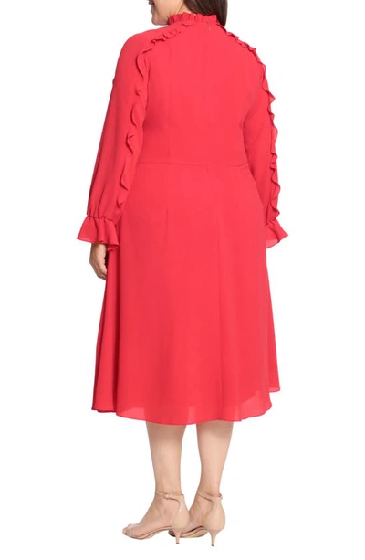 Shop Donna Morgan Ruffle Long Sleeve Dress In Cherry