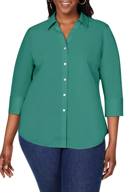 Shop Foxcroft Mary Non-iron Stretch Cotton Button-up Shirt In Vintage Jade
