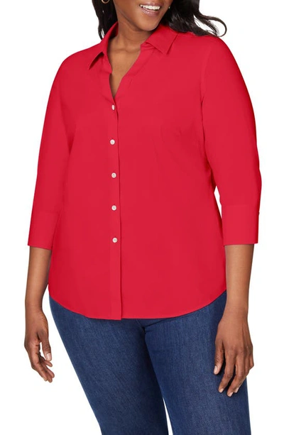 Shop Foxcroft Mary Non-iron Stretch Cotton Button-up Shirt In Sweet Cherry
