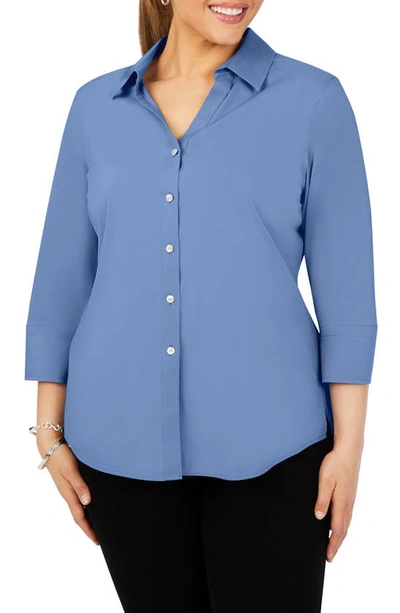 Shop Foxcroft Mary Non-iron Stretch Cotton Button-up Shirt In Blue Denim